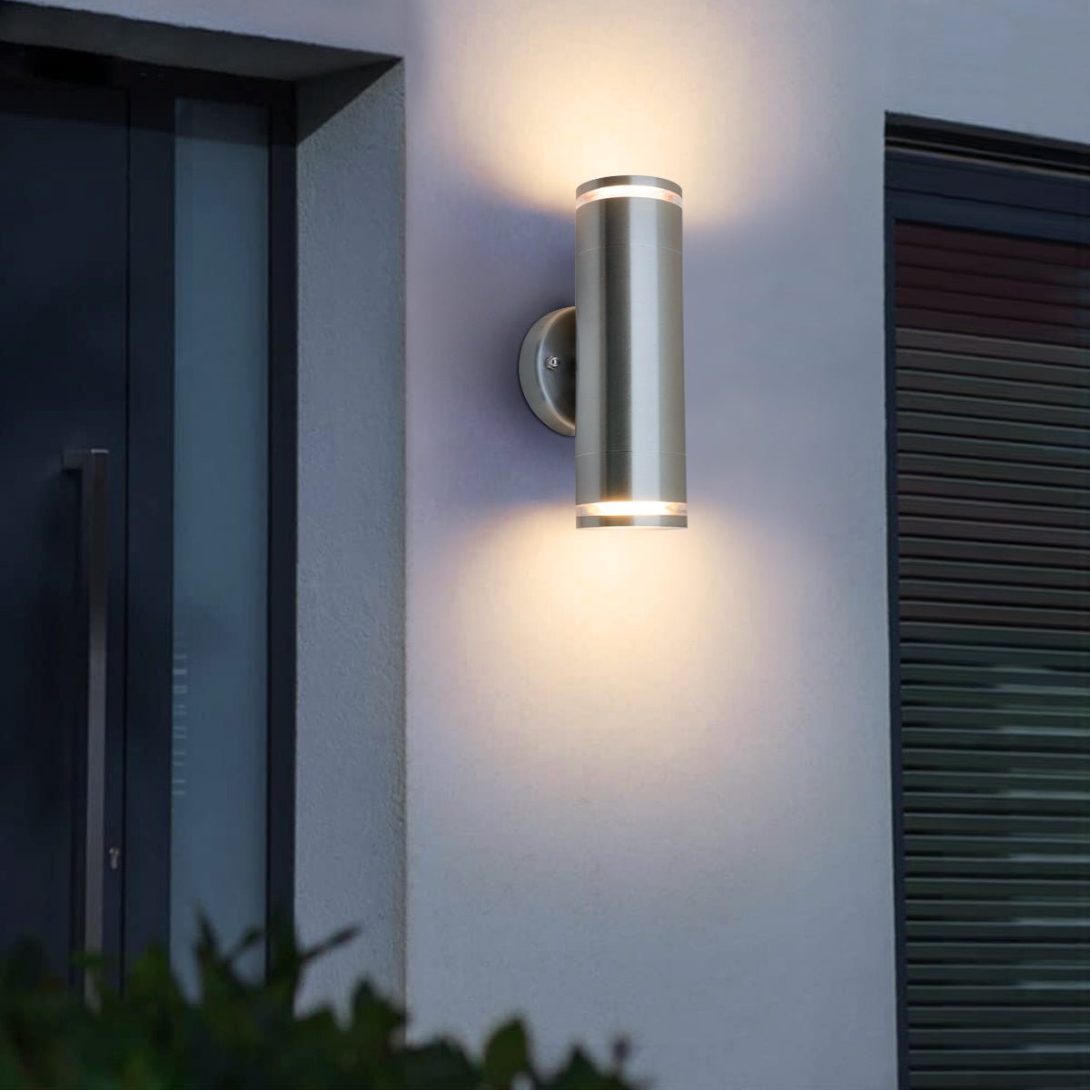Outdoor Cylindrical Garden Wall Light Up Down IP65 Stainless Steel with LED GU10 5w Warm - Energy Light Bulbs - Free delivery on all orders