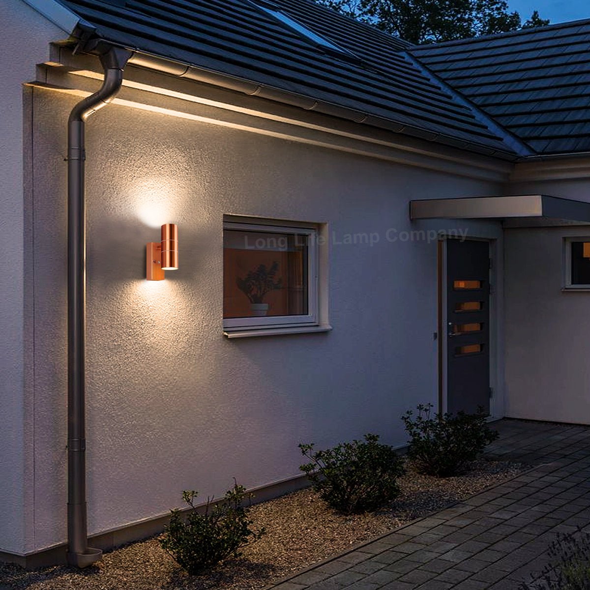 Outdoor Double Wall Light Dusk Till Dawn Sensor Copper IP65 - Energy Light Bulbs - Free delivery on all orders