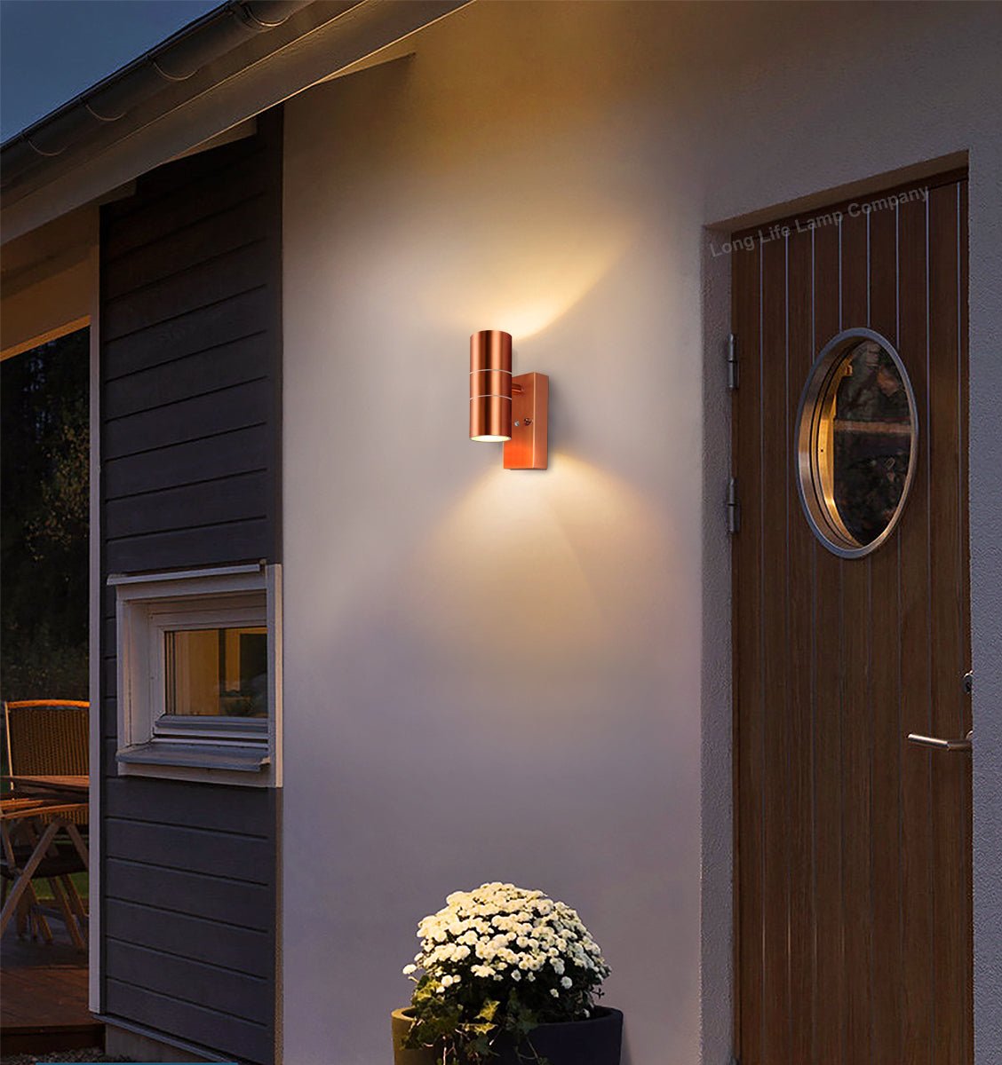Outdoor Double Wall Light Dusk Till Dawn Sensor Copper IP65 - Energy Light Bulbs - Free delivery on all orders