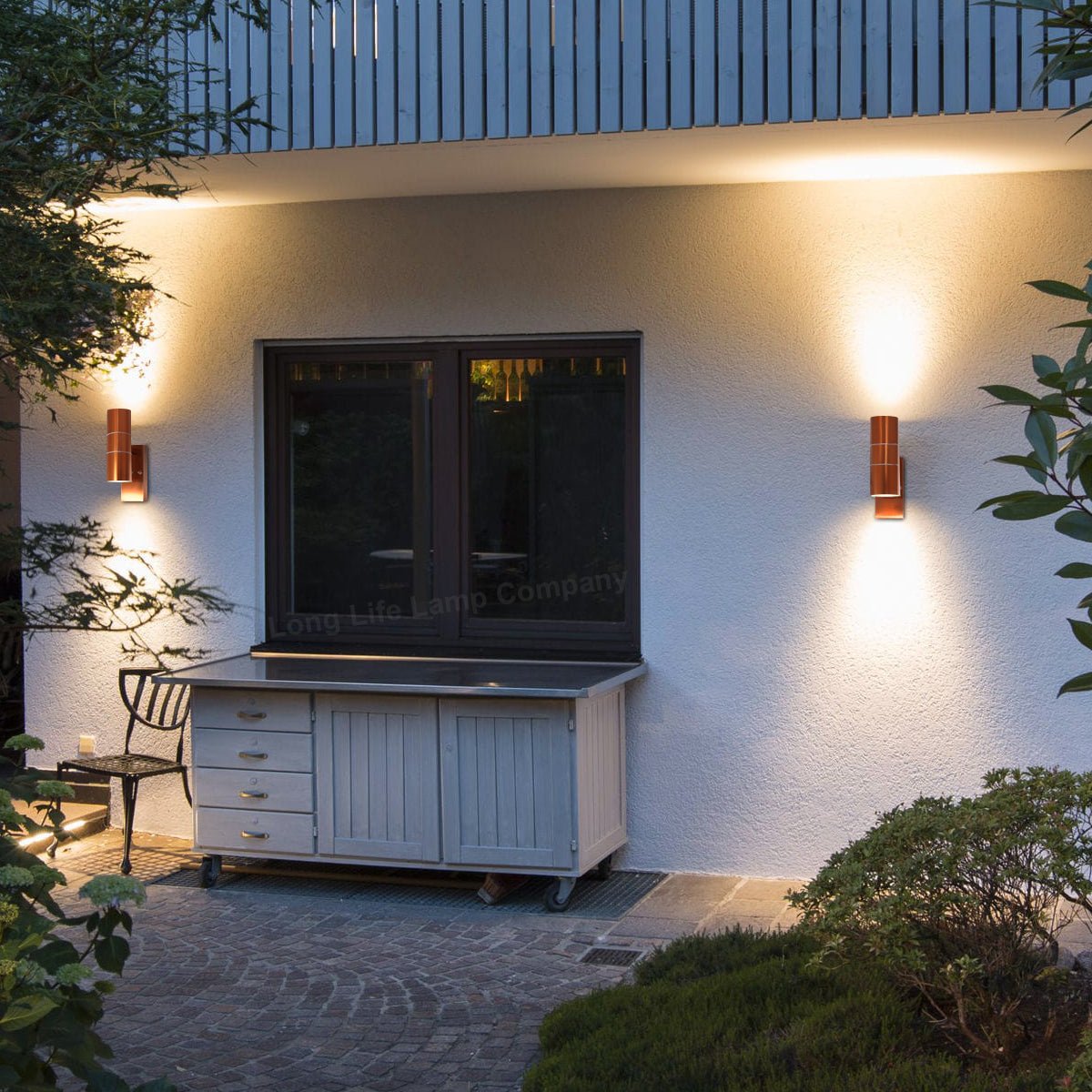 Outdoor Double Wall Light Dusk Till Dawn Sensor Copper IP65 - Energy Light Bulbs - Free delivery on all orders