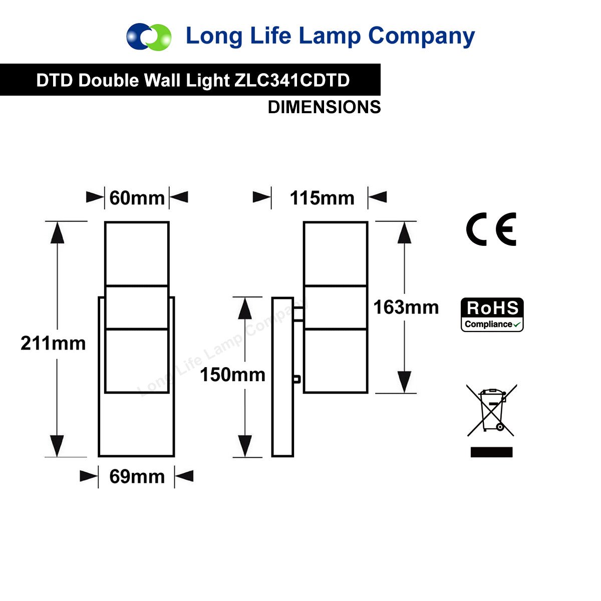 Outdoor Double Wall Light Dusk Till Dawn Sensor Copper IP65 - Energy Light Bulbs - Free delivery on all orders