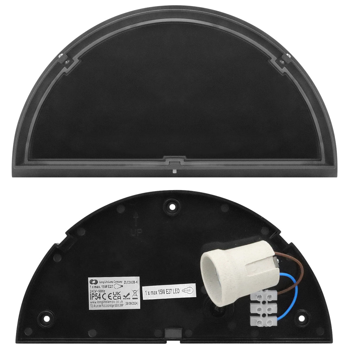 Outdoor Downward Wall Light Anthracite Grey Half Circular Frosted Diffuser IP54 - Energy Light Bulbs - Free delivery on all orders