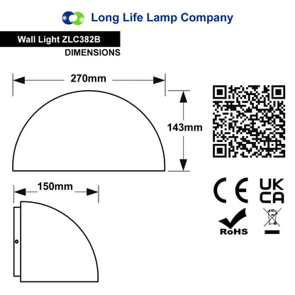 Outdoor Downward Wall Light Anthracite Grey Half Circular Frosted Diffuser IP54 - Energy Light Bulbs - Free delivery on all orders