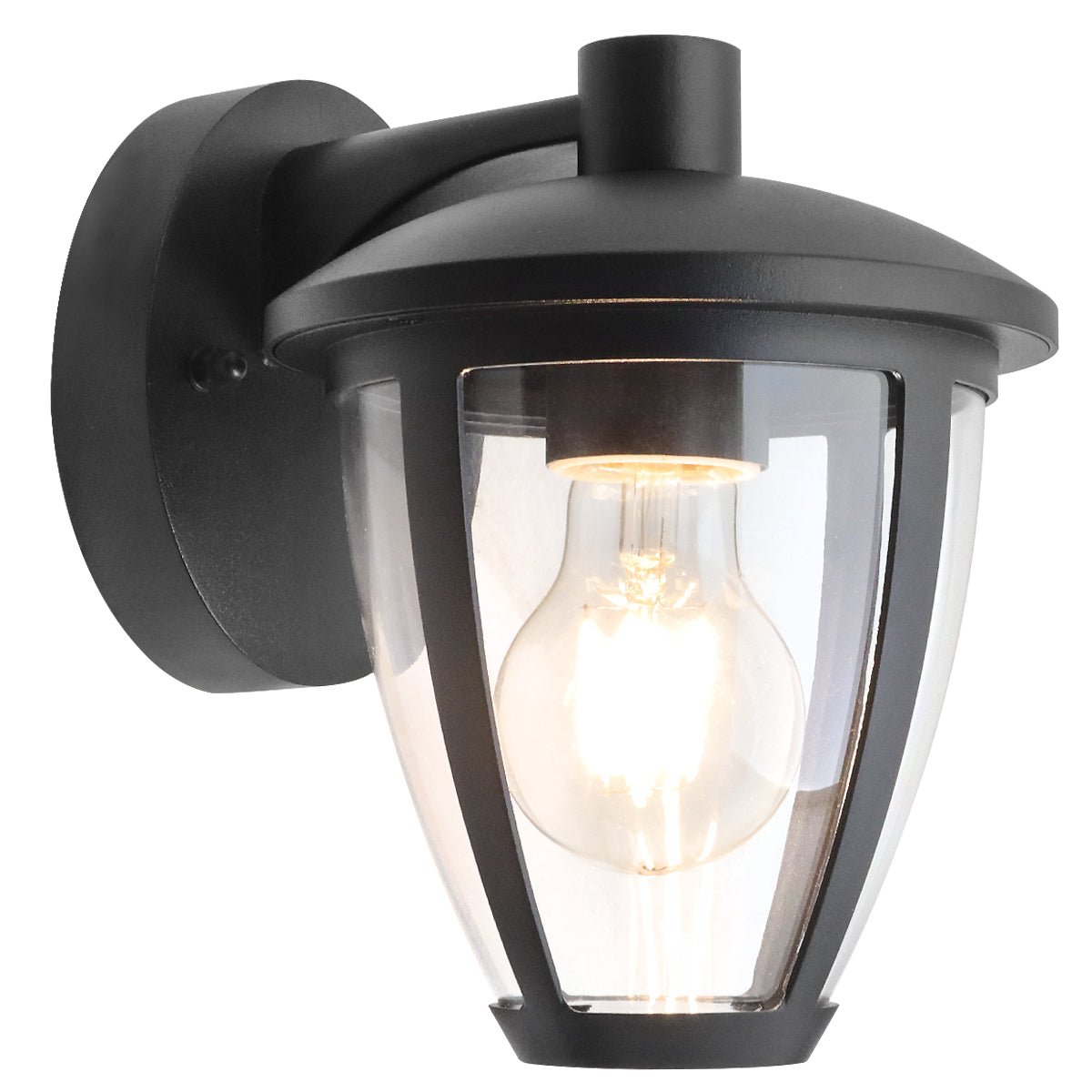 Outdoor Downward Wall Light Black Lantern Clear Diffuser IP44 - Energy Light Bulbs - Free delivery on all orders