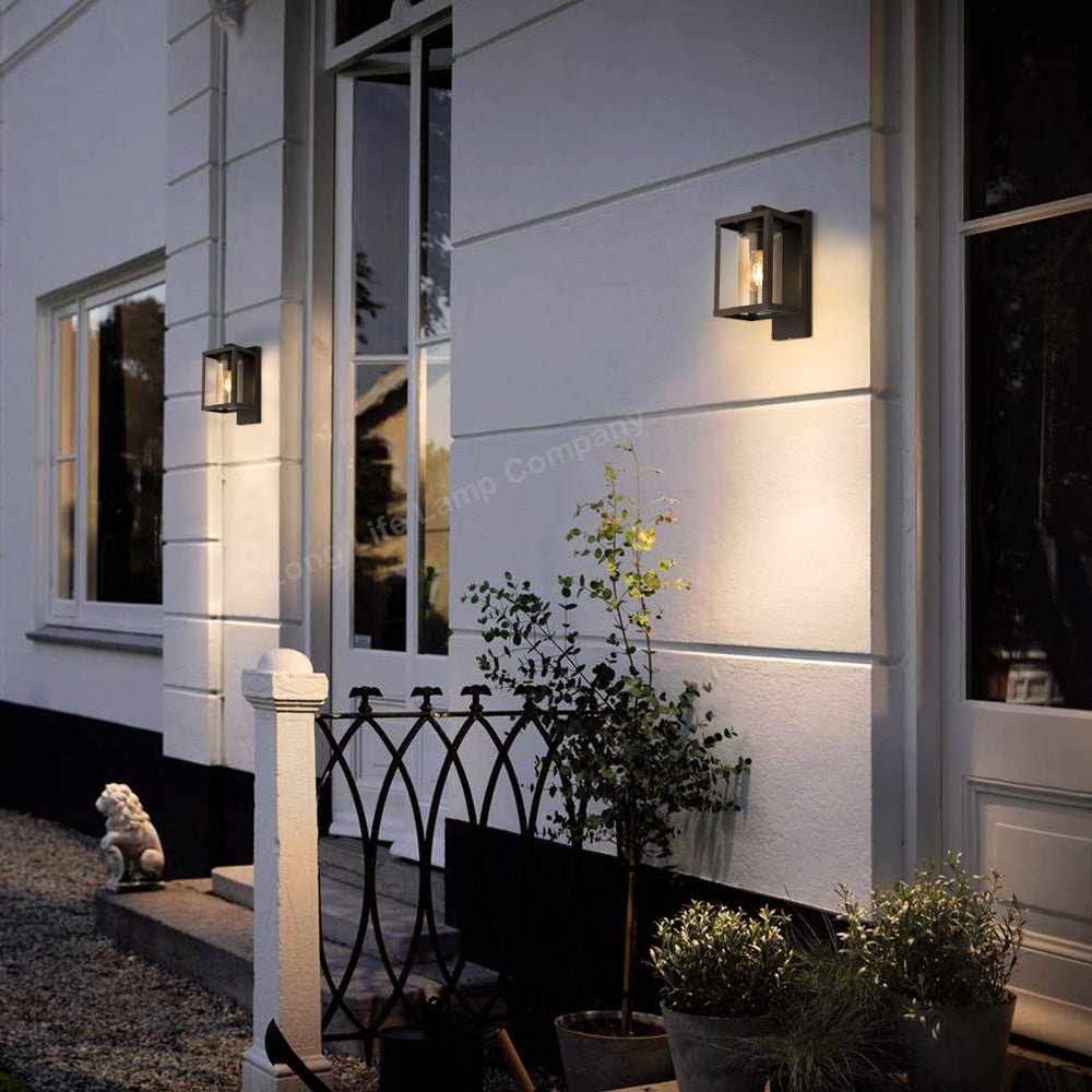 Outdoor Dusk Till Dawn Wall Light Black Glass Diffuser Lantern with LED 4w Warm - Energy Light Bulbs - Free delivery on all orders