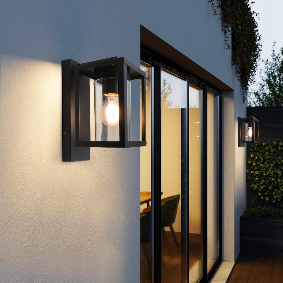 Outdoor Dusk Till Dawn Wall Light Black Glass Diffuser Lantern with LED 4w Warm - Energy Light Bulbs - Free delivery on all orders
