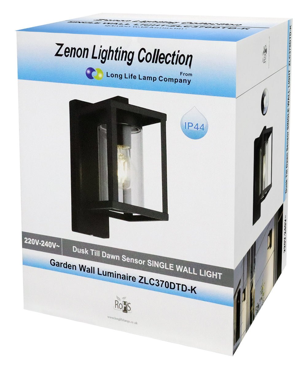 Outdoor Dusk Till Dawn Wall Light Black Glass Diffuser Lantern with LED 4w Warm - Energy Light Bulbs - Free delivery on all orders