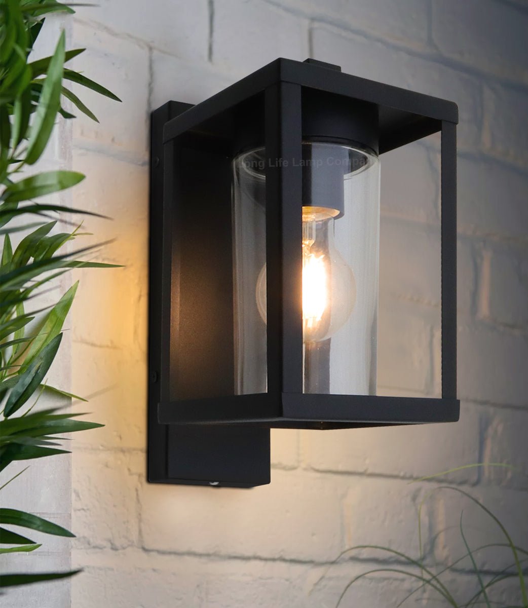 Outdoor Dusk Till Dawn Wall Light Black Glass Diffuser Lantern with LED 4w Warm - Energy Light Bulbs - Free delivery on all orders