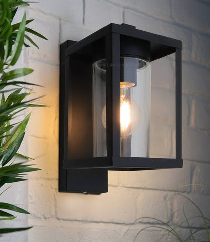 Outdoor Dusk Till Dawn Wall Light Black Glass Diffuser Lantern with LED 4w Warm - Energy Light Bulbs - Free delivery on all orders