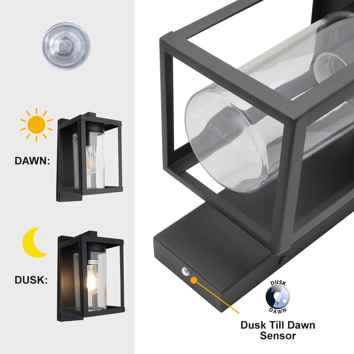 Outdoor Dusk Till Dawn Wall Light Black Glass Diffuser Lantern with LED 4w Warm - Energy Light Bulbs - Free delivery on all orders