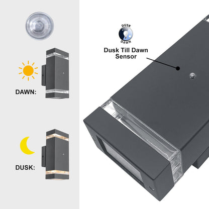 Outdoor Dusk Till Dawn Wall Light Up Down IP44 Anthracite Black Automatic Sensor - Energy Light Bulbs - Free delivery on all orders