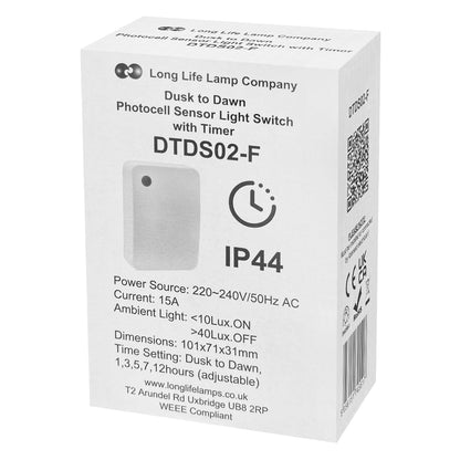 Outdoor Dusk to Dawn Photocell Sensor Light Switch with Timer IP44 - Energy Light Bulbs - Free delivery on all orders