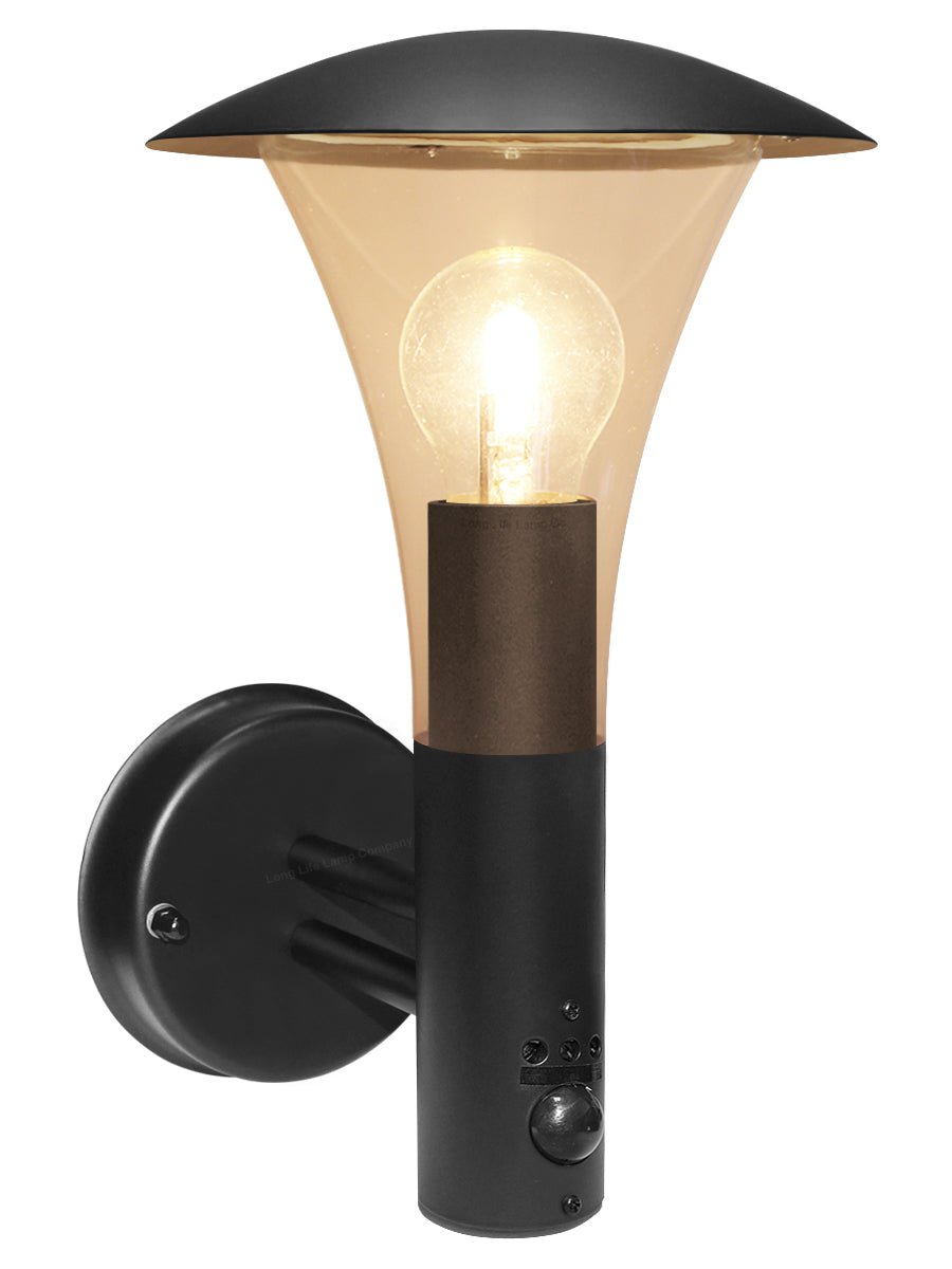 Outdoor Garden Black Finish Stainless Steel PIR Wall Light IP44 - Energy Light Bulbs - Free delivery on all orders