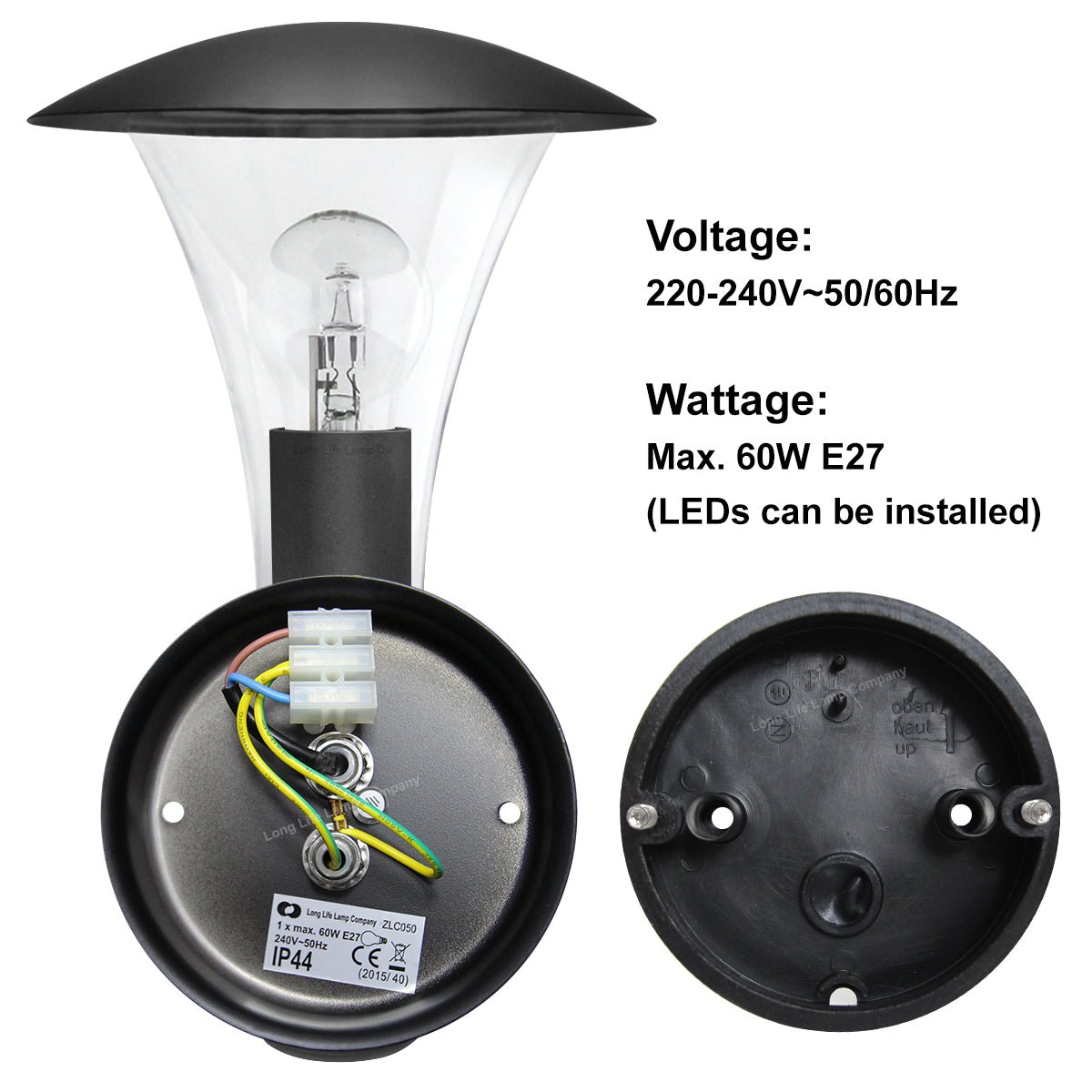 Outdoor Garden Black Finish Stainless Steel PIR Wall Light IP44 - Energy Light Bulbs - Free delivery on all orders