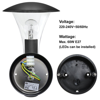 Outdoor Garden Black Finish Stainless Steel PIR Wall Light IP44 - Energy Light Bulbs - Free delivery on all orders