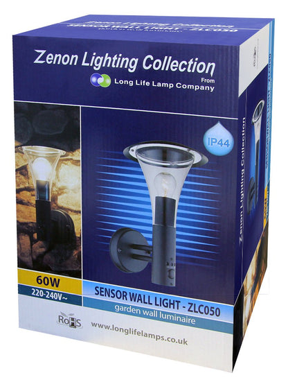 Outdoor Garden Black Finish Stainless Steel PIR Wall Light IP44 - Energy Light Bulbs - Free delivery on all orders