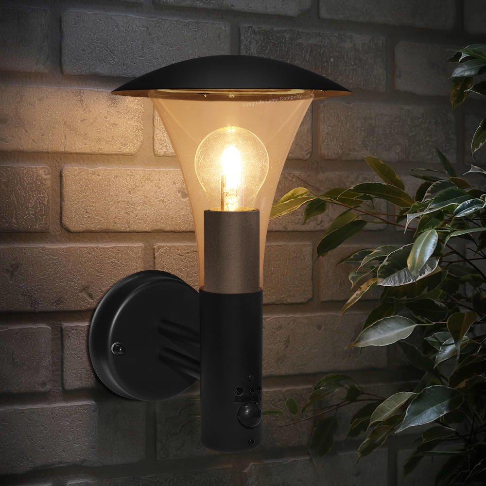 Outdoor Garden Black Finish Stainless Steel PIR Wall Light IP44 - Energy Light Bulbs - Free delivery on all orders