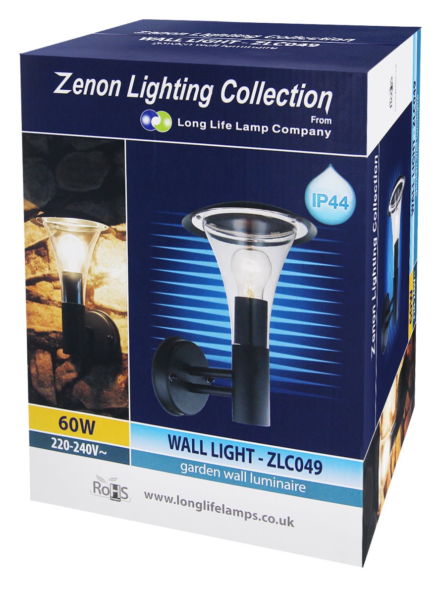 Outdoor Garden Black Finish Stainless Steel Security Wall Light IP44 - Energy Light Bulbs - Free delivery on all orders