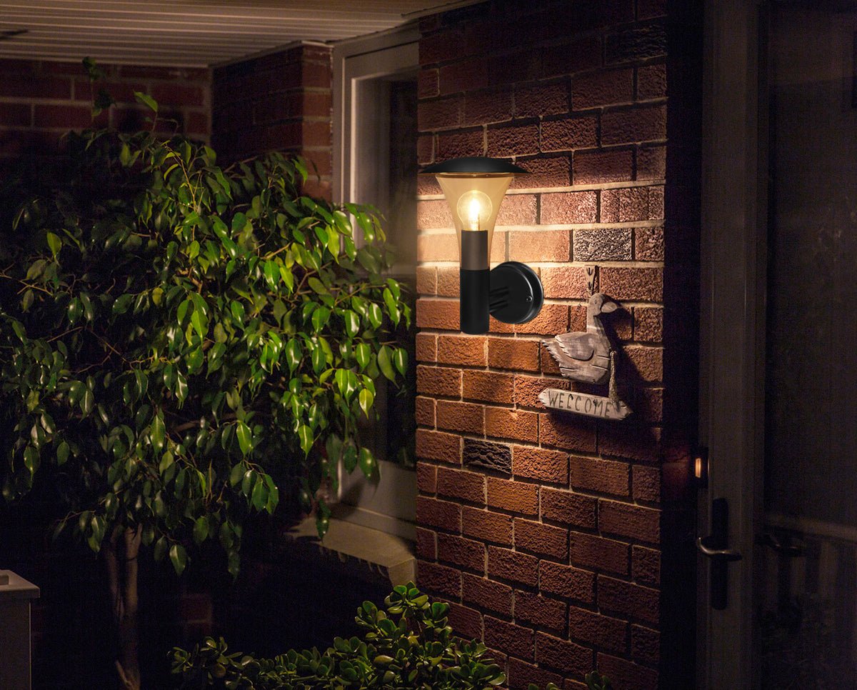 Outdoor Garden Black Finish Stainless Steel Security Wall Light IP44 - Energy Light Bulbs - Free delivery on all orders