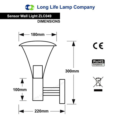 Outdoor Garden Black Finish Stainless Steel Security Wall Light IP44 - Energy Light Bulbs - Free delivery on all orders