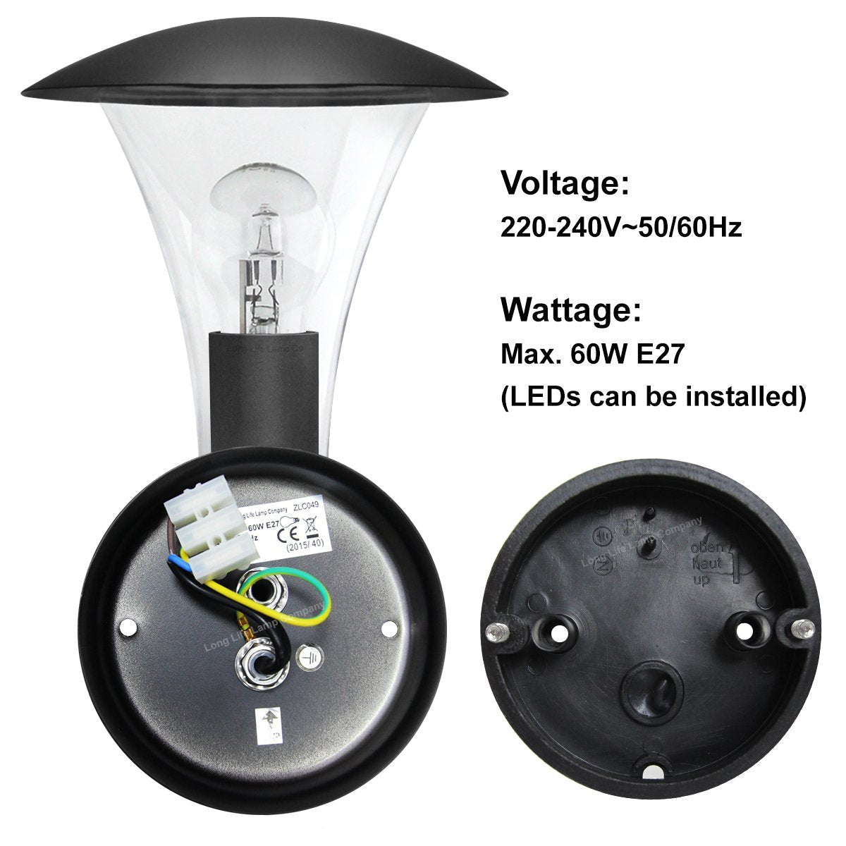 Outdoor Garden Black Finish Stainless Steel Security Wall Light IP44 - Energy Light Bulbs - Free delivery on all orders
