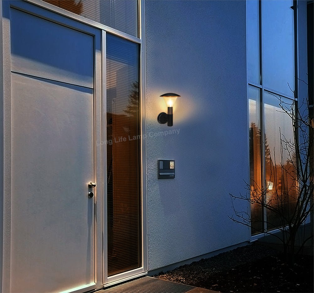 Outdoor Garden Black Finish Stainless Steel Security Wall Light IP44 - Energy Light Bulbs - Free delivery on all orders