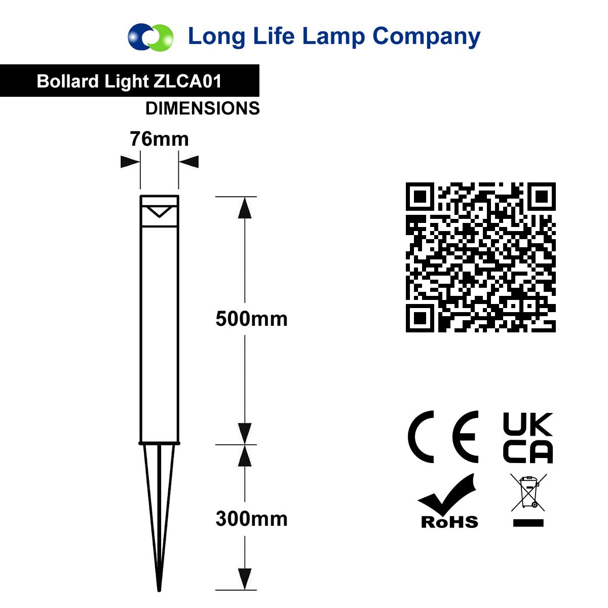 Outdoor Garden LED Bollard Ground Spike Light Black IP54 Warm White or Cool White - Energy Light Bulbs - Free delivery on all orders