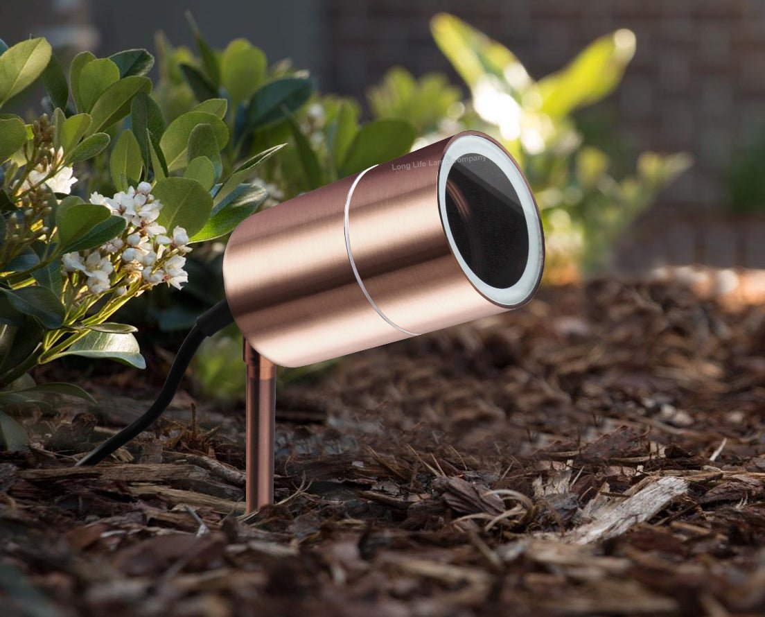 Outdoor Garden Spike Light Adjustable Stainless Steel Copper Finish - Energy Light Bulbs - Free delivery on all orders