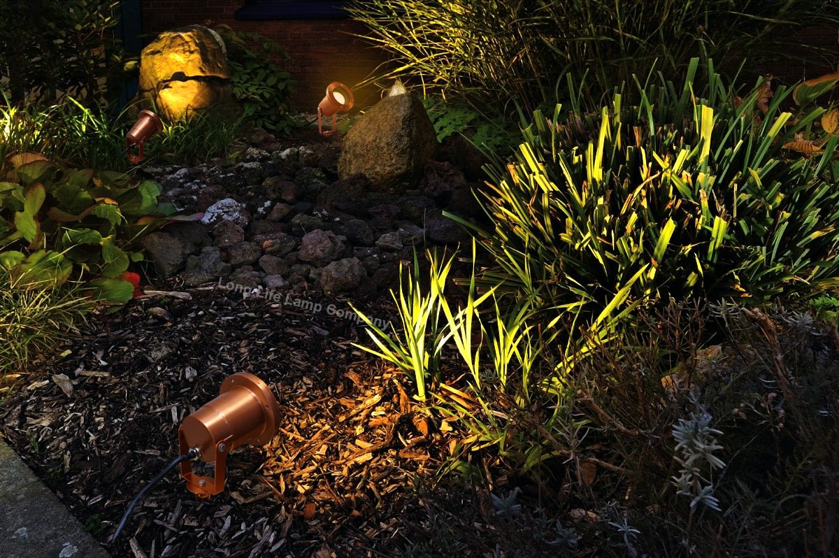 Outdoor Ground Spike Light Stainless Steel Copper Finish Adjustable Head - Energy Light Bulbs - Free delivery on all orders