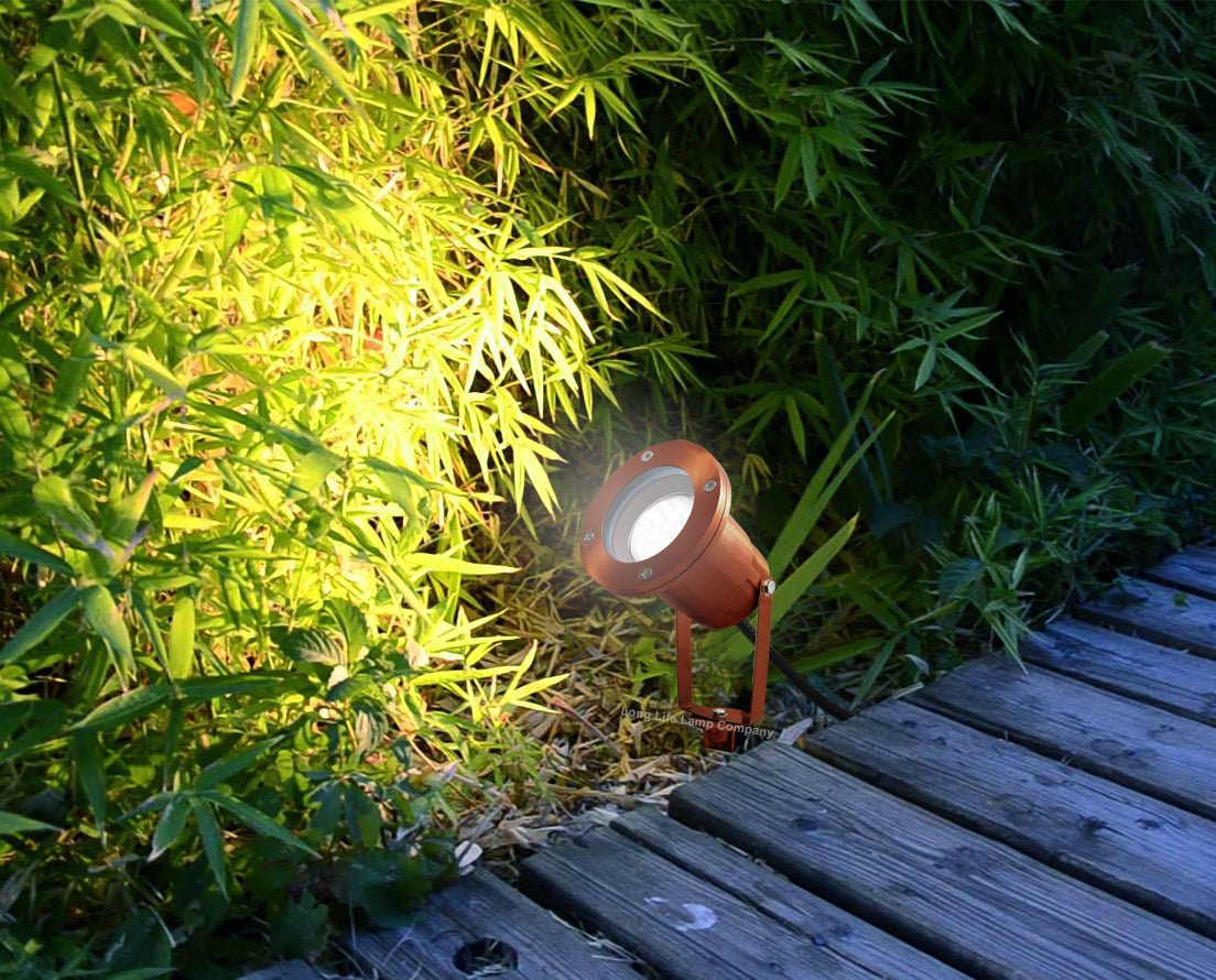 Outdoor Ground Spike Light Stainless Steel Copper Finish Adjustable Head - Energy Light Bulbs - Free delivery on all orders