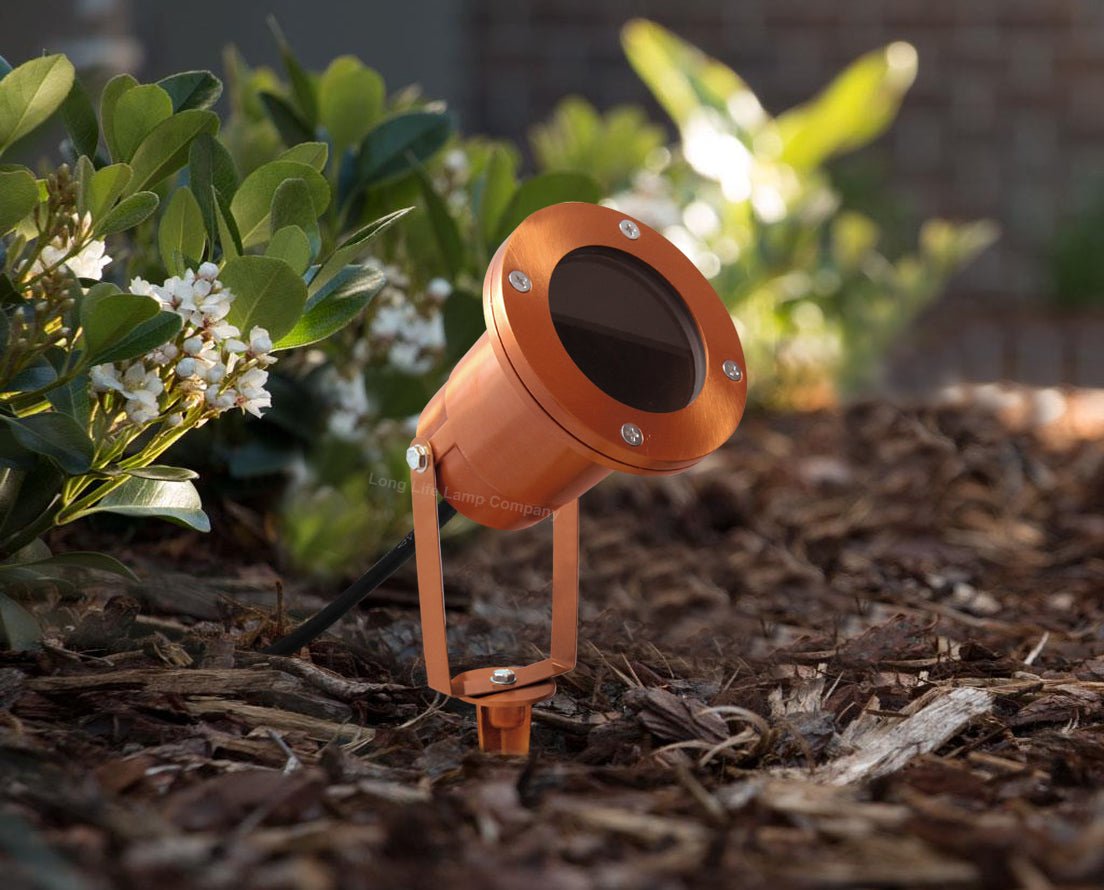 Outdoor Ground Spike Light Stainless Steel Copper Finish Adjustable Head - Energy Light Bulbs - Free delivery on all orders