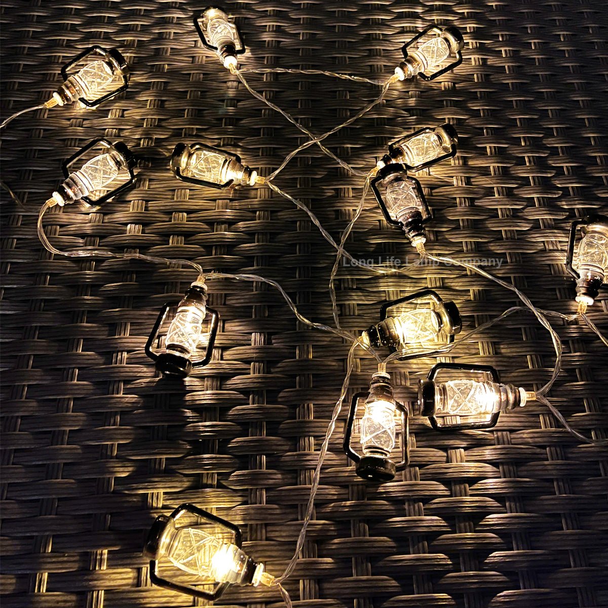 Outdoor or Indoor Mini Lantern 20 LED String Lights IP44 Mains Powered 2500K - Energy Light Bulbs - Free delivery on all orders