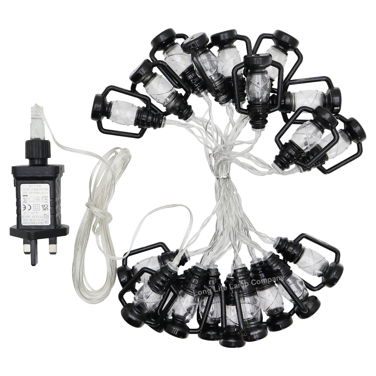 Outdoor or Indoor Mini Lantern 20 LED String Lights IP44 Mains Powered 2500K - Energy Light Bulbs - Free delivery on all orders