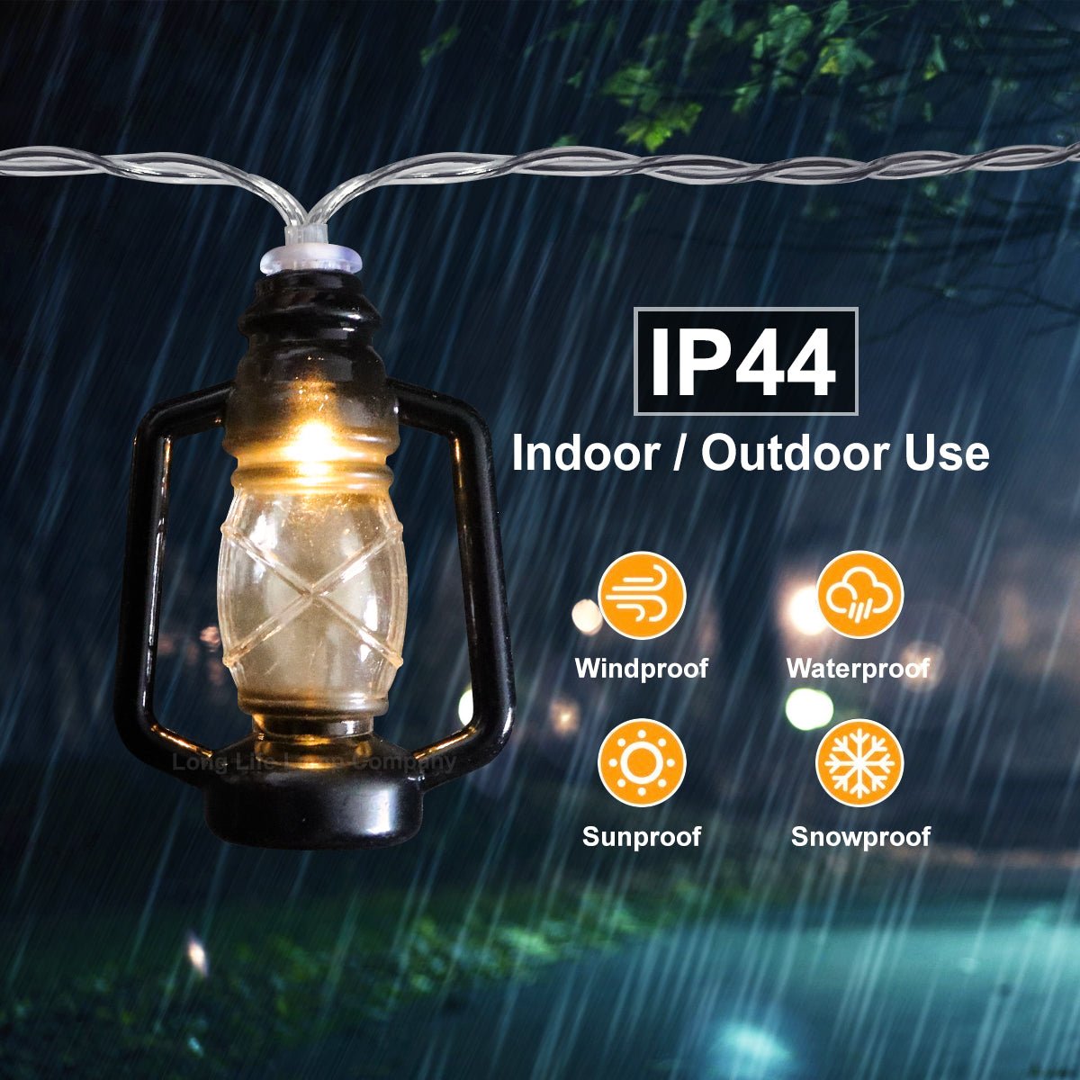 Outdoor or Indoor Mini Lantern 20 LED String Lights IP44 Mains Powered 2500K - Energy Light Bulbs - Free delivery on all orders