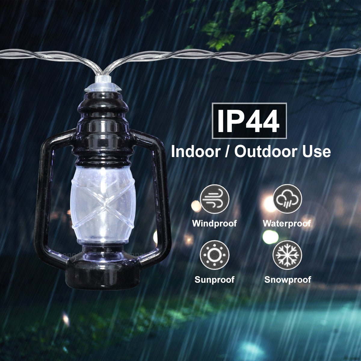 Outdoor or Indoor Mini Lantern 20 LED String Lights IP44 Mains Powered 6000K - Energy Light Bulbs - Free delivery on all orders