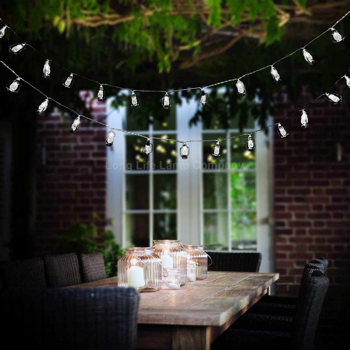 Outdoor or Indoor Mini Lantern 20 LED String Lights IP44 Mains Powered 6000K - Energy Light Bulbs - Free delivery on all orders