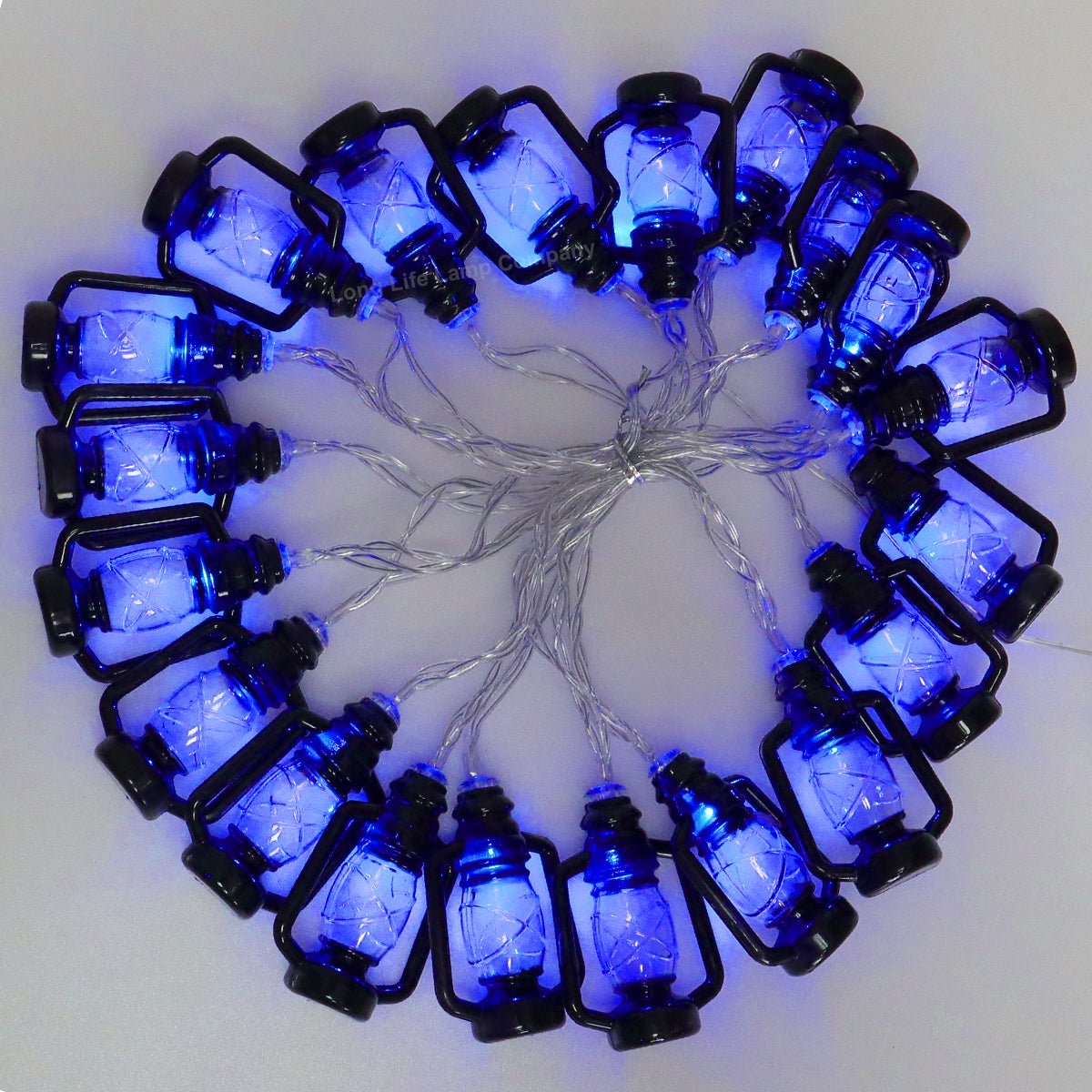 Outdoor Or Indoor Mini Lantern 20 LED String Lights IP44 Mains Powered Blue - Energy Light Bulbs - Free delivery on all orders