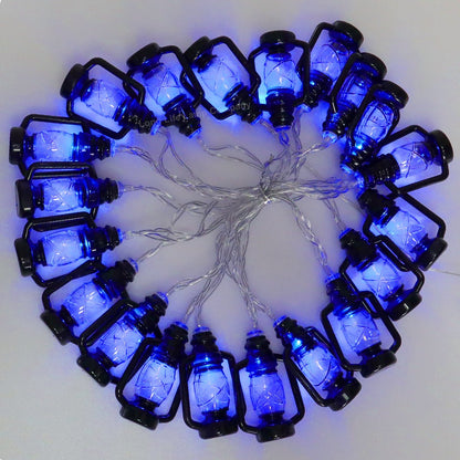 Outdoor Or Indoor Mini Lantern 20 LED String Lights IP44 Mains Powered Blue - Energy Light Bulbs - Free delivery on all orders