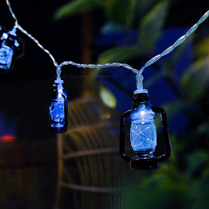 Outdoor Or Indoor Mini Lantern 20 LED String Lights IP44 Mains Powered Blue - Energy Light Bulbs - Free delivery on all orders