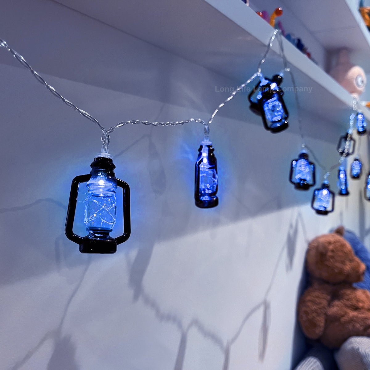 Outdoor Or Indoor Mini Lantern 20 LED String Lights IP44 Mains Powered Blue - Energy Light Bulbs - Free delivery on all orders