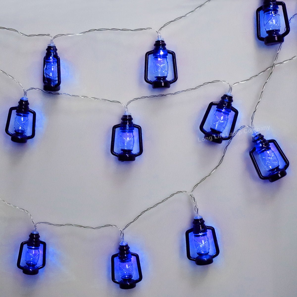 Outdoor Or Indoor Mini Lantern 20 LED String Lights IP44 Mains Powered Blue - Energy Light Bulbs - Free delivery on all orders