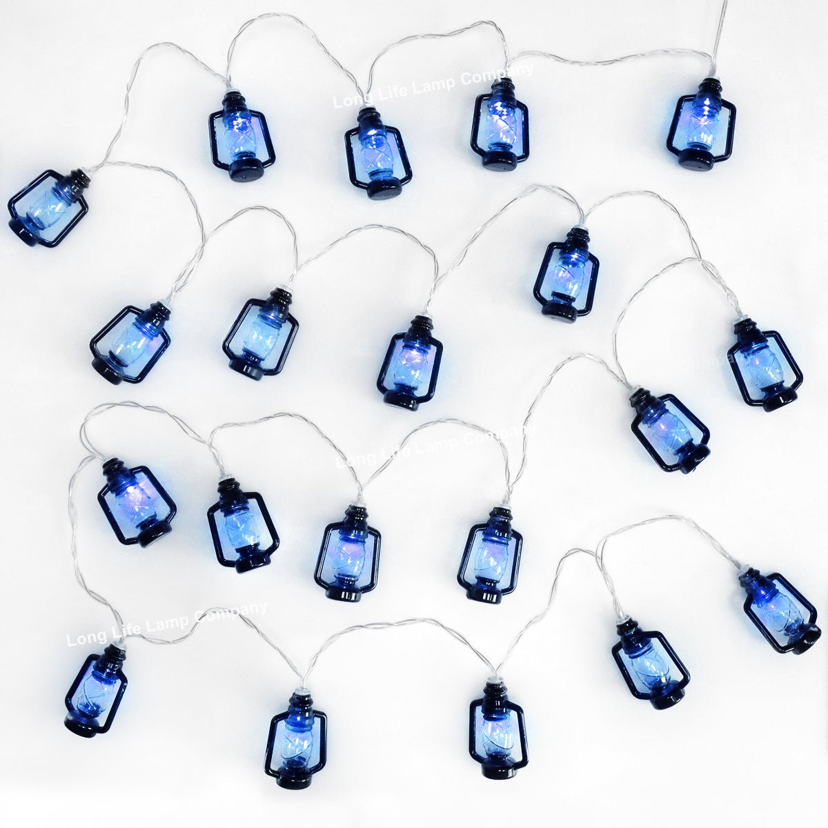 Outdoor Or Indoor Mini Lantern 20 LED String Lights IP44 Mains Powered Blue - Energy Light Bulbs - Free delivery on all orders