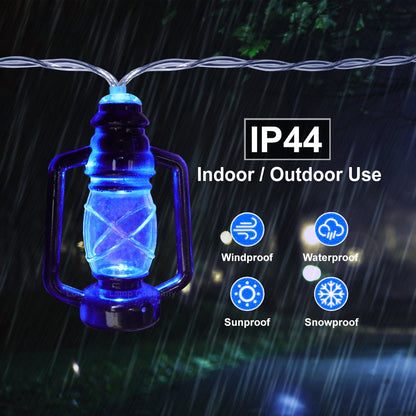 Outdoor Or Indoor Mini Lantern 20 LED String Lights IP44 Mains Powered Blue - Energy Light Bulbs - Free delivery on all orders