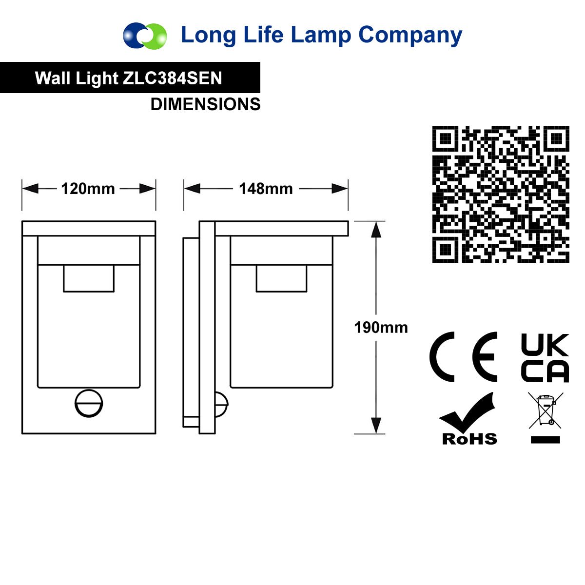 Outdoor PIR Wall Light Lantern Black Clear Lamp Shade with 4w LED Warm White - Energy Light Bulbs - Free delivery on all orders