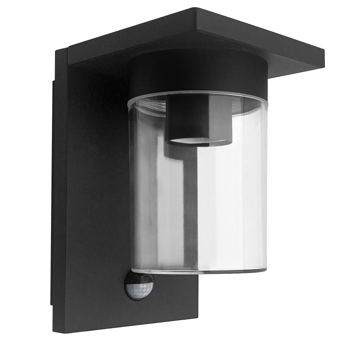 Outdoor PIR Wall Light Lantern Black Clear Lamp Shade with 4w LED Warm White - Energy Light Bulbs - Free delivery on all orders