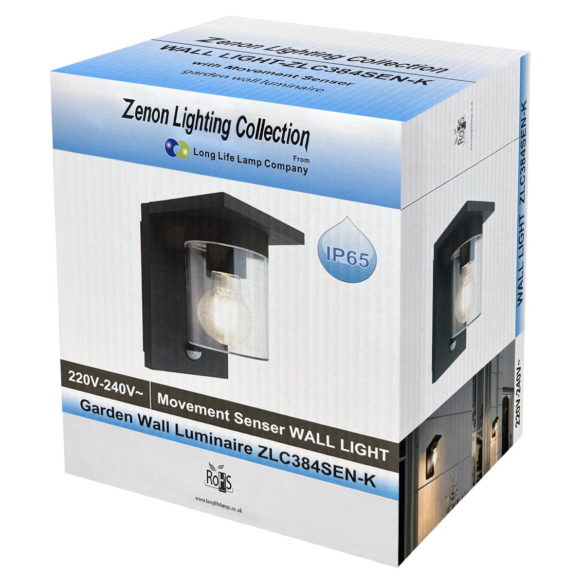 Outdoor PIR Wall Light Lantern Black Clear Lamp Shade with 4w LED Warm White - Energy Light Bulbs - Free delivery on all orders