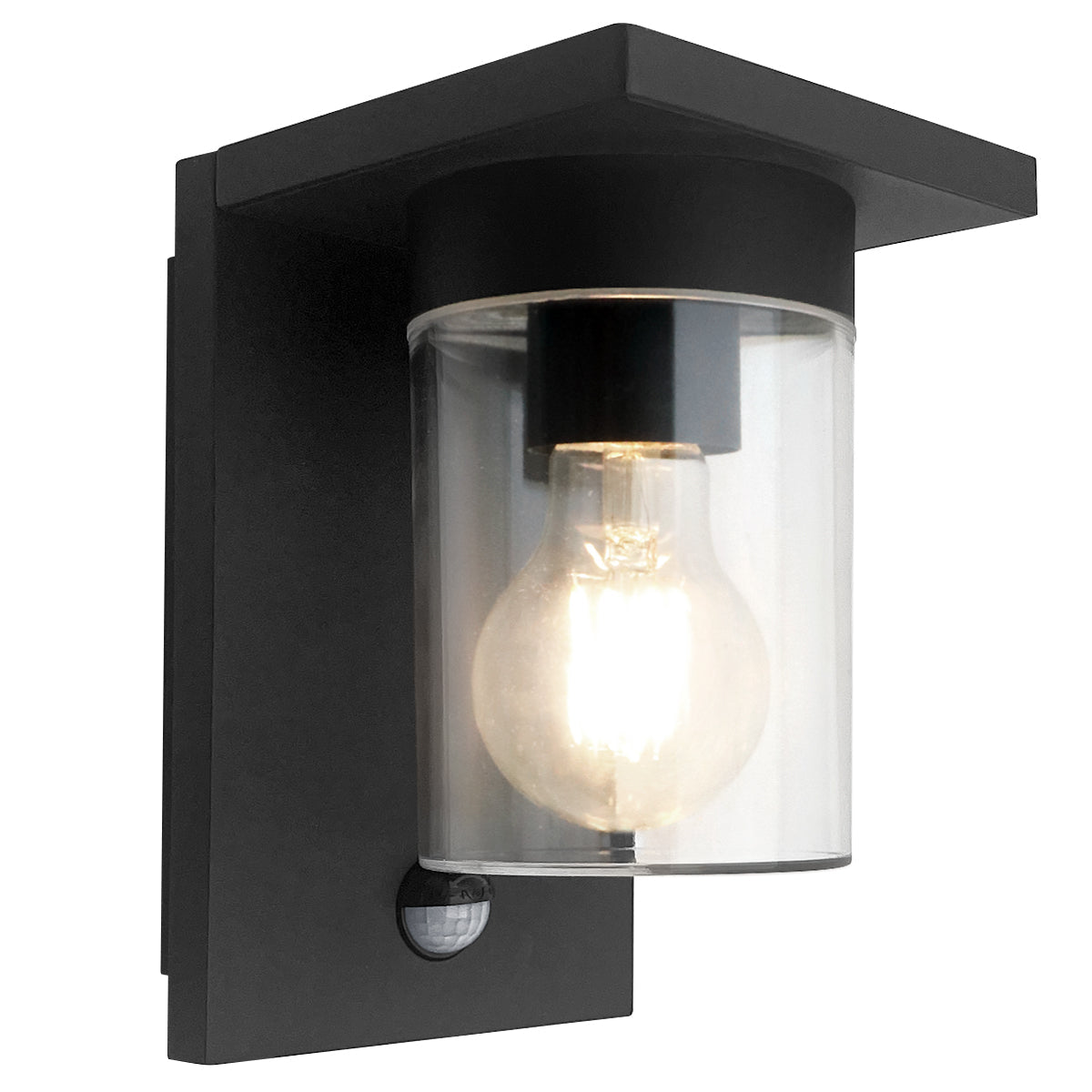 Outdoor PIR Wall Light Lantern Black Clear Lamp Shade with 4w LED Warm White - Energy Light Bulbs - Free delivery on all orders