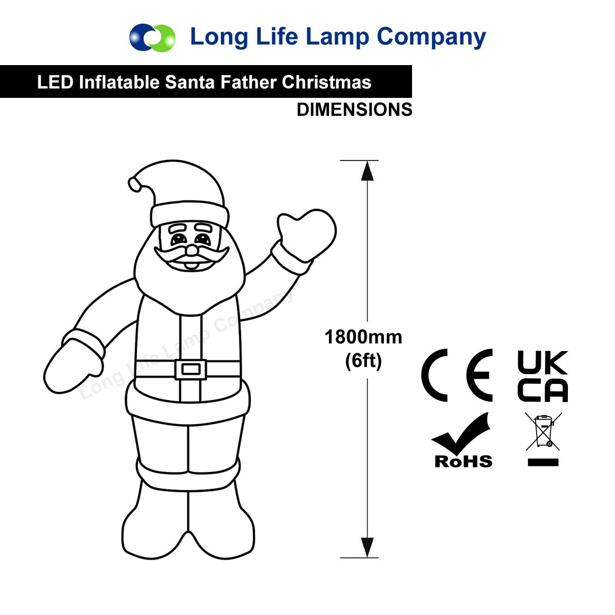 Outdoor Santa Claus Self Inflating with Plug 6ft Father Christmas LED Illuminated - Energy Light Bulbs - Free delivery on all orders