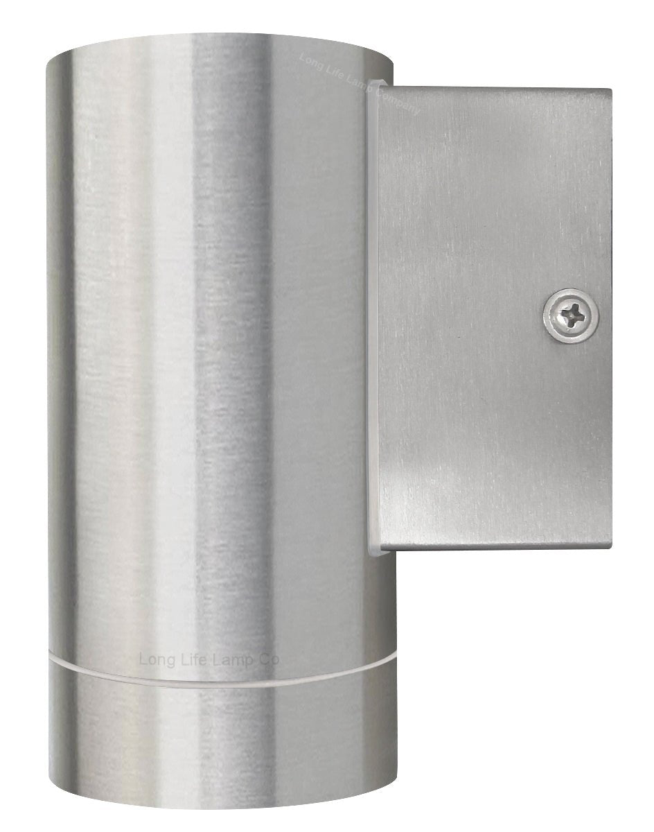 Stainless steel GU10 outdoor wall light with downward illumination for patios, pathways and exterior walls