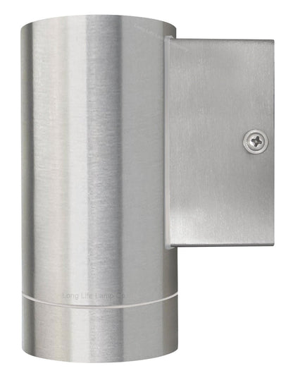 Stainless steel GU10 outdoor wall light with downward illumination for patios, pathways and exterior walls